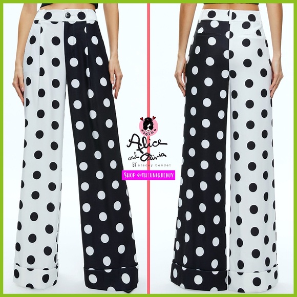 Alice + Olivia Pants - Alice + Olivia Tomasa Polka Dot Cuffed Black White Colorblock Pant
